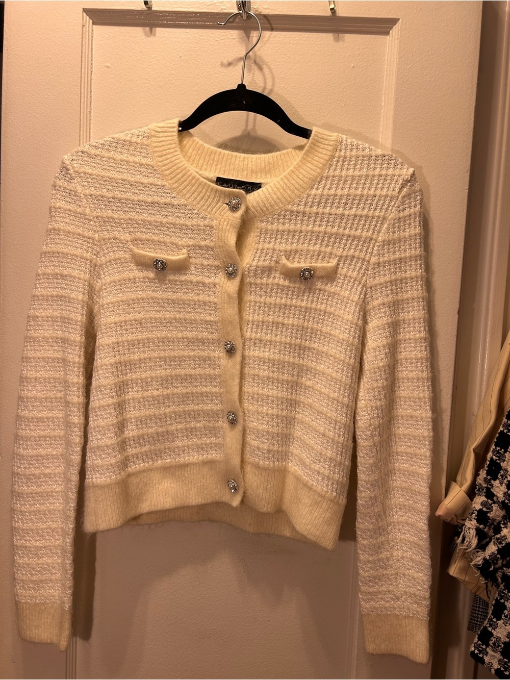 Laundry by Shelli Segal Cream Textured Knit Cardigan